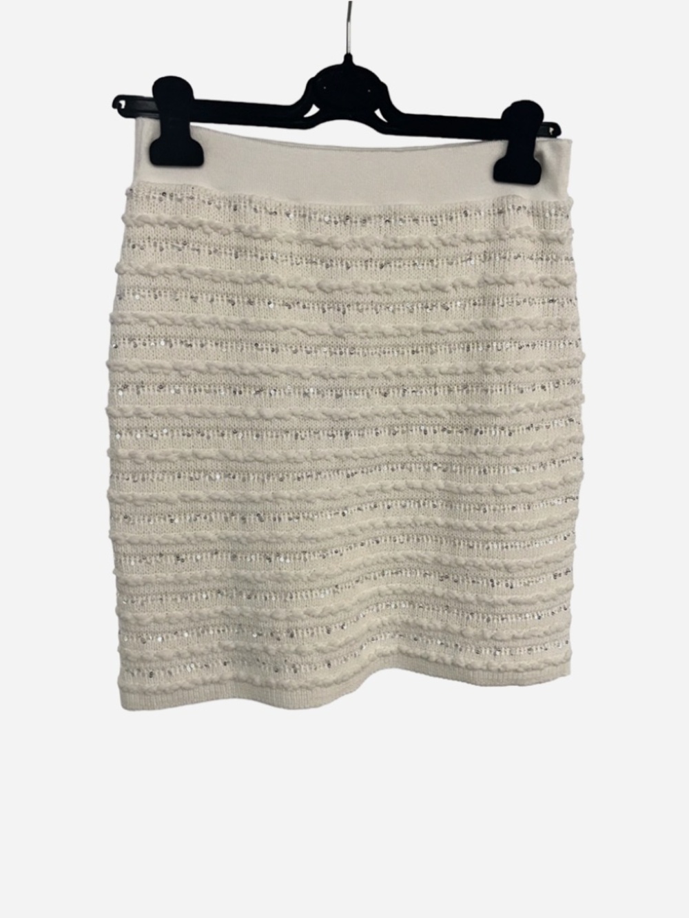 Maria Pavan "Chelsea" Knit Mini Skirt Off White Sequins Size Small NWT - Picture 2 of 5